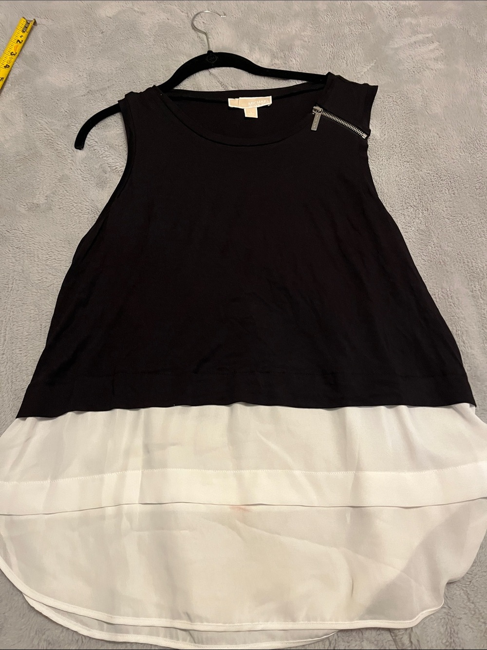 Michael Kors Black Tank with White Sheer Layered Hem